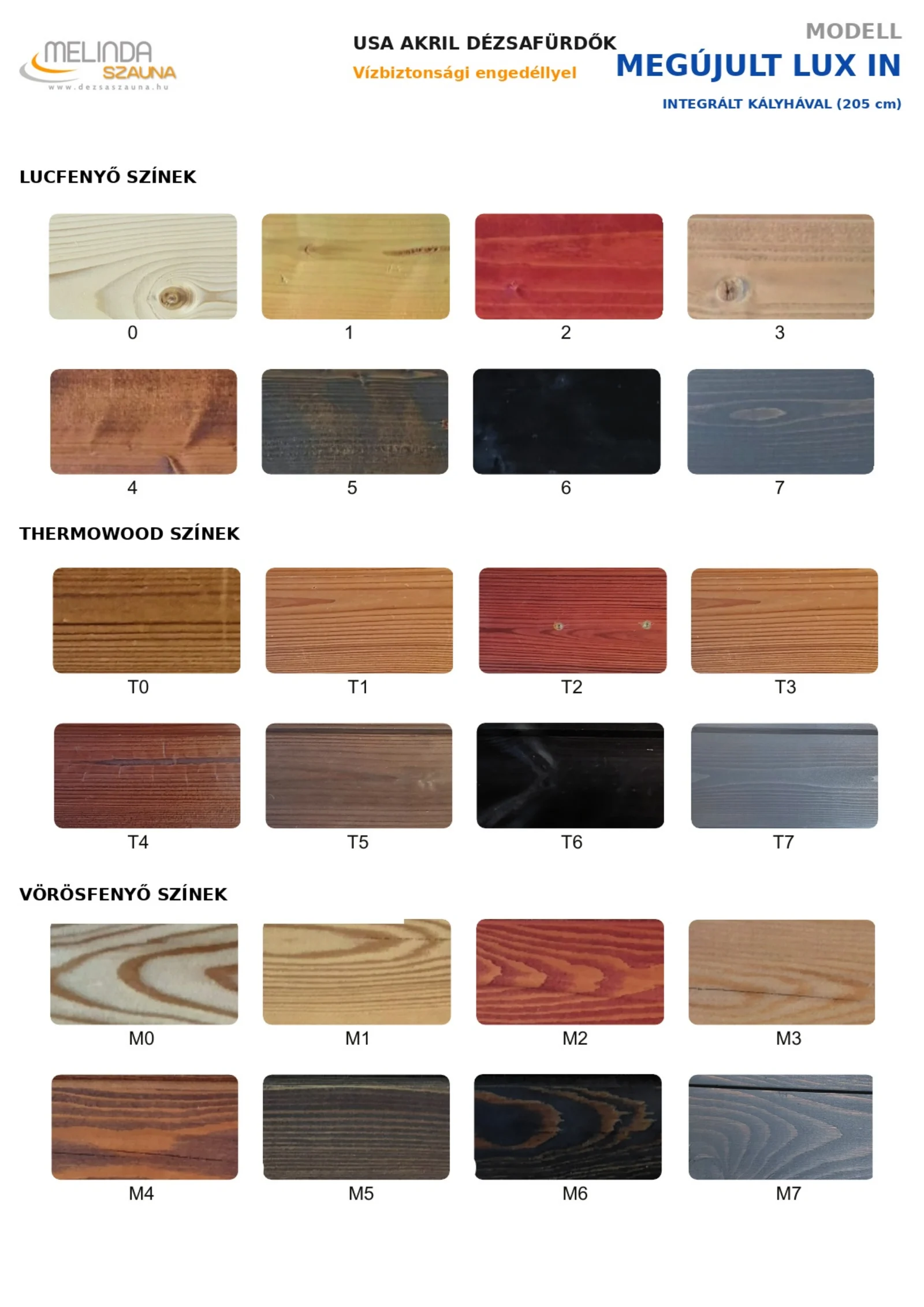 Megújult LUX IN 205 lucfenyő, thermowood és vörösfenyő színek