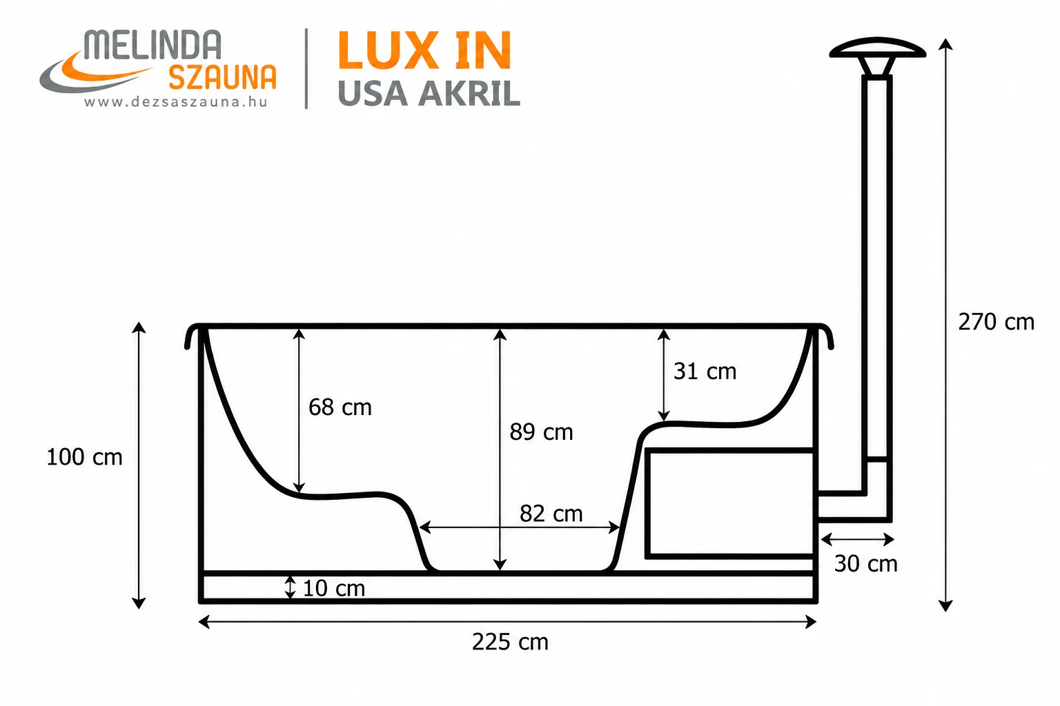 Megújult LUX IN 225 méretrajz, keresztmetszet